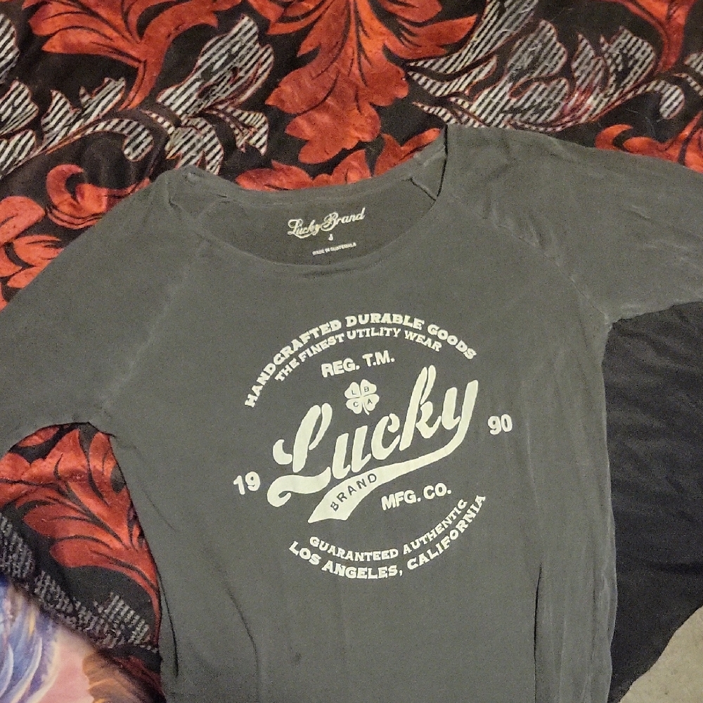 Lucky Brand Charcoal Tee with White Logo